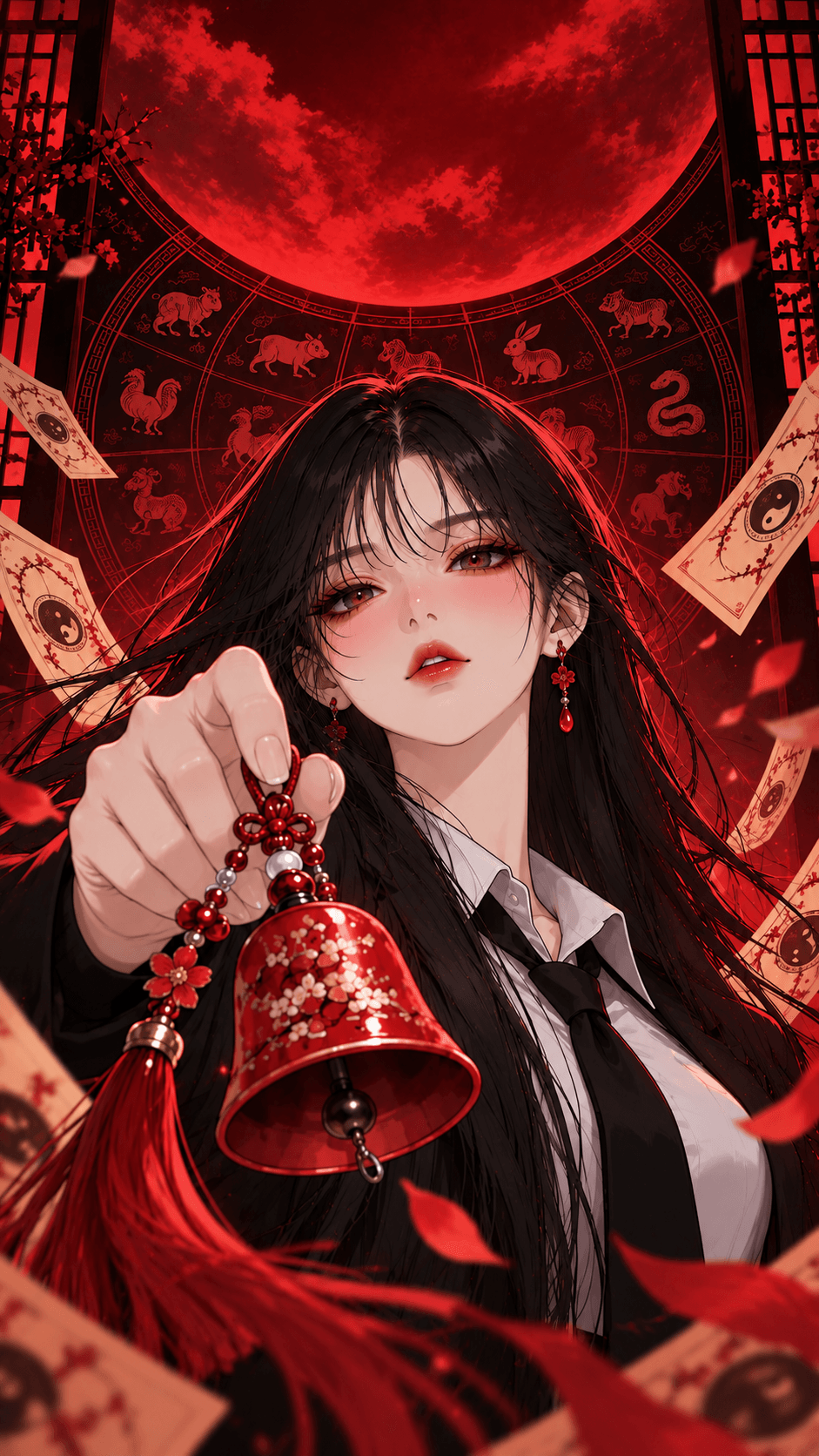 붉은 꽃과 함께하는 홍시